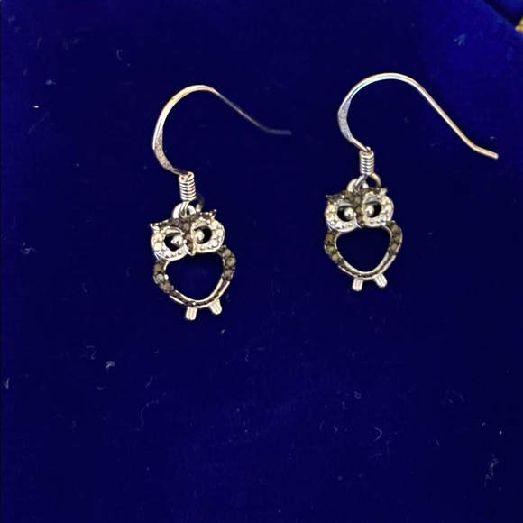 NWOT Black Diamond Owl Earrings In Sterling Silver - Picture 2 of 3